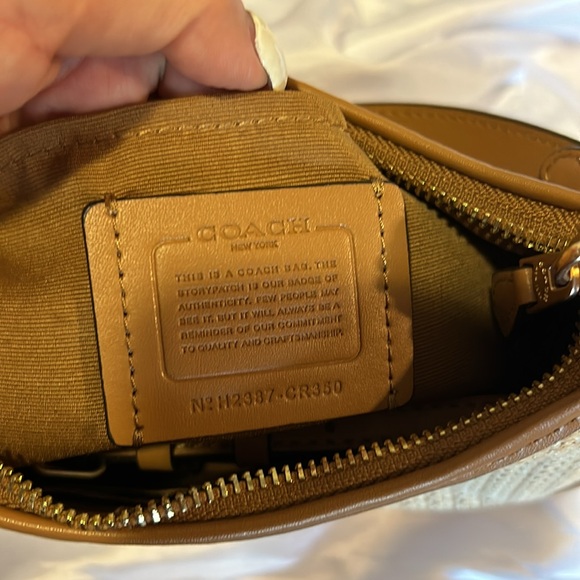 COACH Teri 2way Shoulder Bag Crossbody Straw/Leather Latte CR350 - Picture 5 of 5